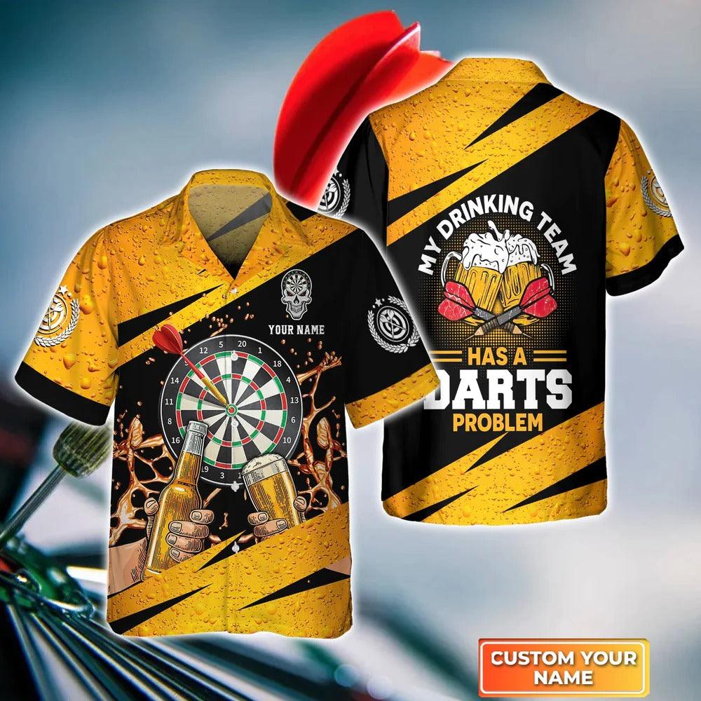 Customized Darts Hawaiian Shirt, Darts Team Drinking Beer, Personalized Name Hawaiian Shirt For Men - Perfect Gift For Darts Lovers, Darts Players - Amzanimalsgift