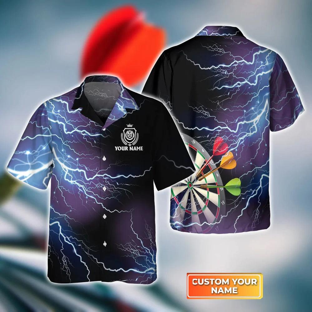 Customized Darts Hawaiian Shirt, Darts Thunder Lightning Personalized Name Hawaiian Shirt For Men - Perfect Gift For Darts Lovers, Darts Players - Amzanimalsgift