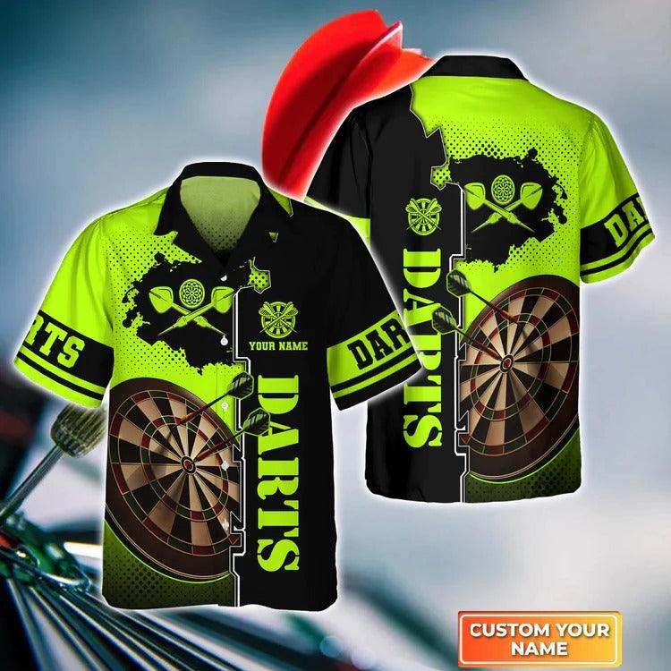 Customized Darts Hawaiian Shirt, Green Dartboard, Personalized Name Hawaiian Shirt For Men - Perfect Gift For Darts Lovers, Darts Players - Amzanimalsgift