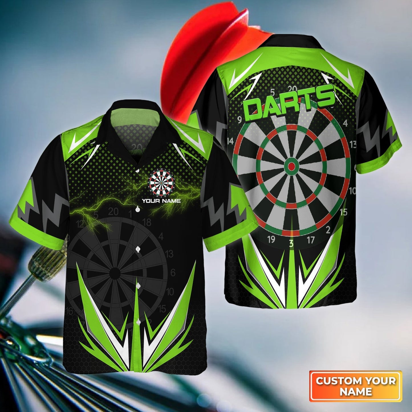 Customized Darts Women Polo Shirt, Green Darts Lightning Personalized Name Polo Shirt, Outfits For Darts Lovers, Darts Players