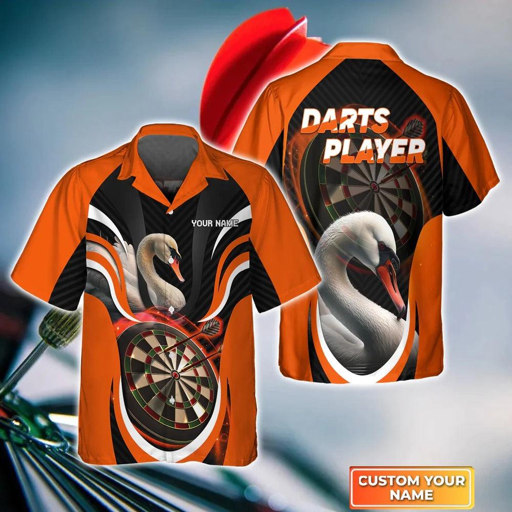 Customized Darts Hawaiian Shirt, Orange Swan Dartboard, Personalized Name Hawaiian Shirt For Men - Perfect Gift For Darts Lovers, Darts Players - Amzanimalsgift