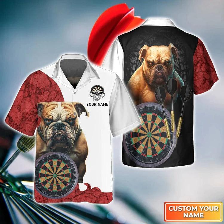 Customized Darts Hawaiian Shirt, Personalized Name Bulldog And Darts Hawaiian Shirt For Men - Perfect Gift For Darts Lovers, Darts Players - Amzanimalsgift