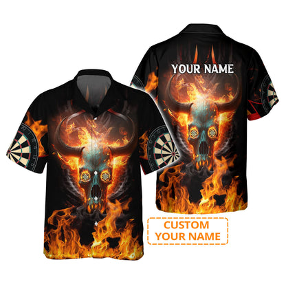 Customized Darts Hawaiian Shirt, Personalized Name Skull And Darts Hawaiian Shirt For Men - Perfect Gift For Darts Lovers, Darts Players