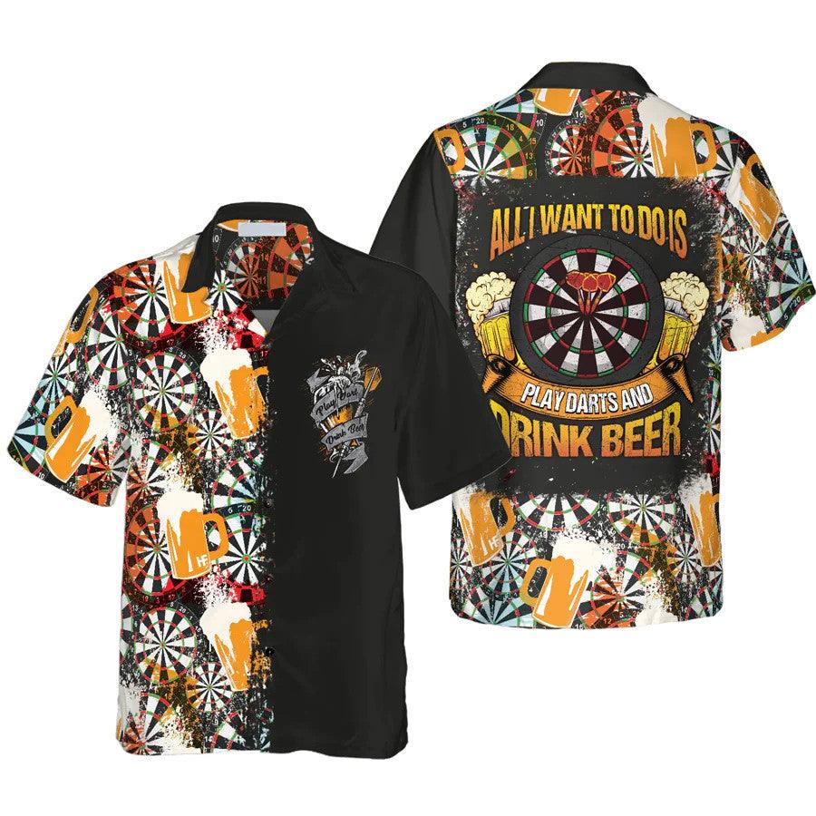 Customized Darts Hawaiian Shirt, Play Darts And Drink Beer Personalized Name Hawaiian Shirt For Men - Perfect Gift For Darts Lovers, Darts Players - Amzanimalsgift