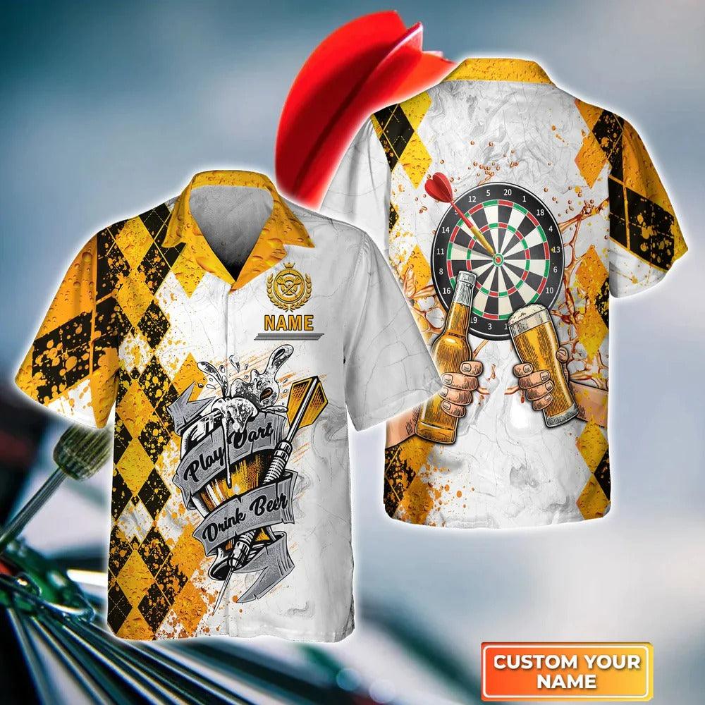 Customized Darts Hawaiian Shirt, Play Darts Drink Beer, Personalized Name Hawaiian Shirt For Men - Perfect Gift For Darts Lovers, Darts Players - Amzanimalsgift