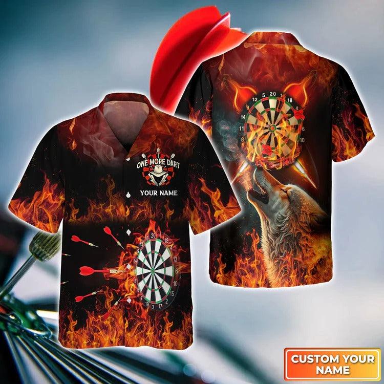 Customized Darts Hawaiian Shirt, Wolf And Darts Flame, Personalized Name Hawaiian Shirt For Men - Perfect Gift For Darts Lovers, Darts Players - Amzanimalsgift