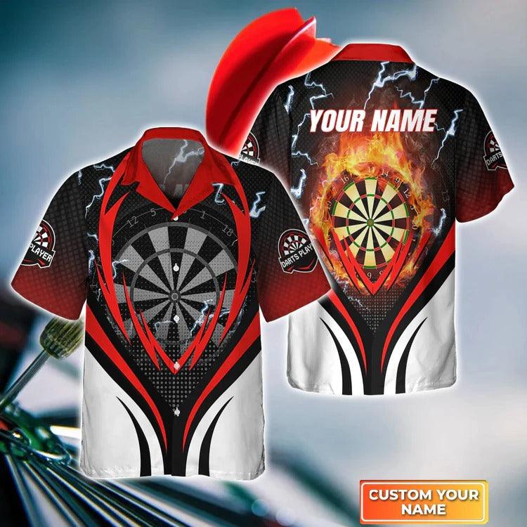 Customized Darts Hawaiian Shirt, Wolf And Darts Flame, Personalized Name Hawaiian Shirt For Men - Perfect Gift For Darts Lovers, Darts Players - Amzanimalsgift