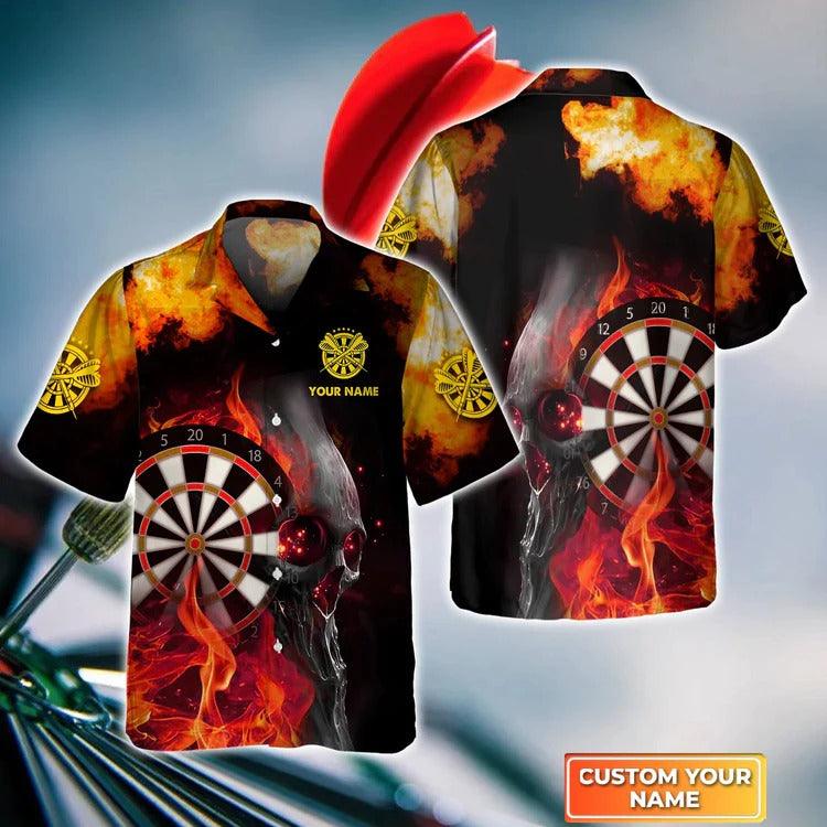 Customized Darts Hawaiian Shirt, Wolf And Darts Flame, Personalized Name Hawaiian Shirt For Men - Perfect Gift For Darts Lovers, Darts Players - Amzanimalsgift