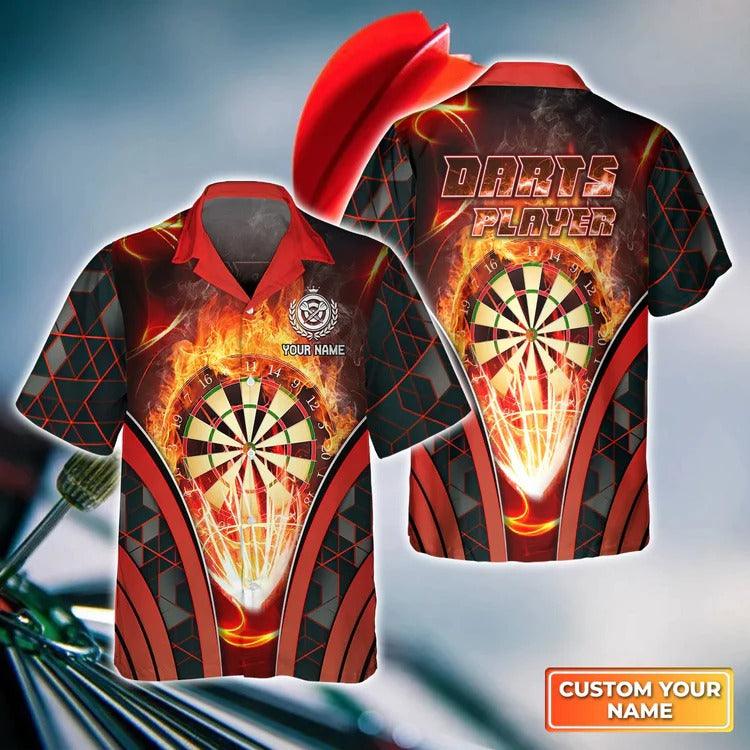 Customized Darts Hawaiian Shirt, Wolf And Darts Flame, Personalized Name Hawaiian Shirt For Men - Perfect Gift For Darts Lovers, Darts Players - Amzanimalsgift