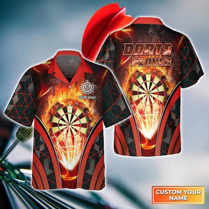 Customized Darts Hawaiian Shirt, Wolf And Darts Flame, Personalized Name Hawaiian Shirt For Men - Perfect Gift For Darts Lovers, Darts Players - Amzanimalsgift