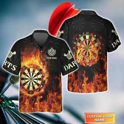 Customized Darts Hawaiian Shirt, Wolf And Darts Flame, Personalized Name Hawaiian Shirt For Men - Perfect Gift For Darts Lovers, Darts Players - Amzanimalsgift