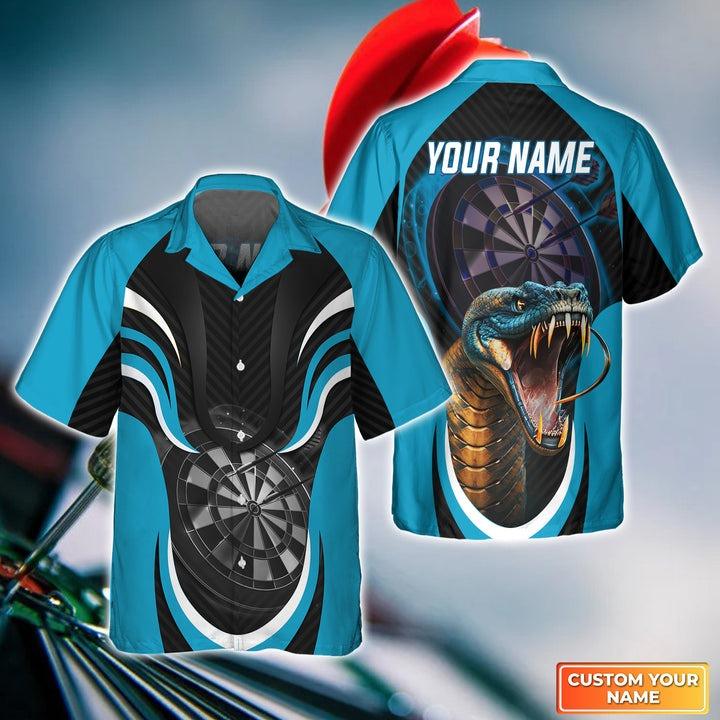 Customized Darts Hawaiian Shirts, Blue Bullseye Dartboard Personalized King Cobra And Darts Aloha Shirts - Gift For Darts Lovers, Darts Players - Amzanimalsgift