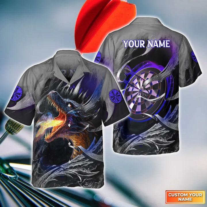 Customized Darts Hawaiian Shirts, Bullseye Dartboard Personalized Flame Dragon And Darts Aloha Shirts - Gift For Darts Lovers, Darts Players - Amzanimalsgift