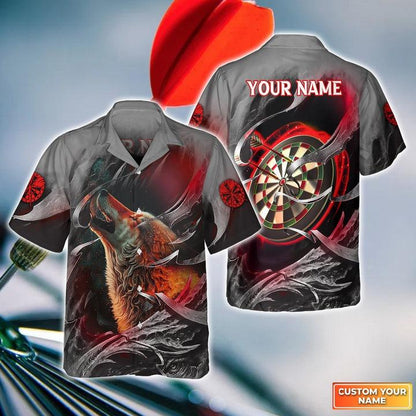 Customized Darts Hawaiian Shirts, Bullseye Dartboard Personalized Flame Wolf And Darts Aloha Shirts - Gift For Darts Lovers, Darts Players - Amzanimalsgift