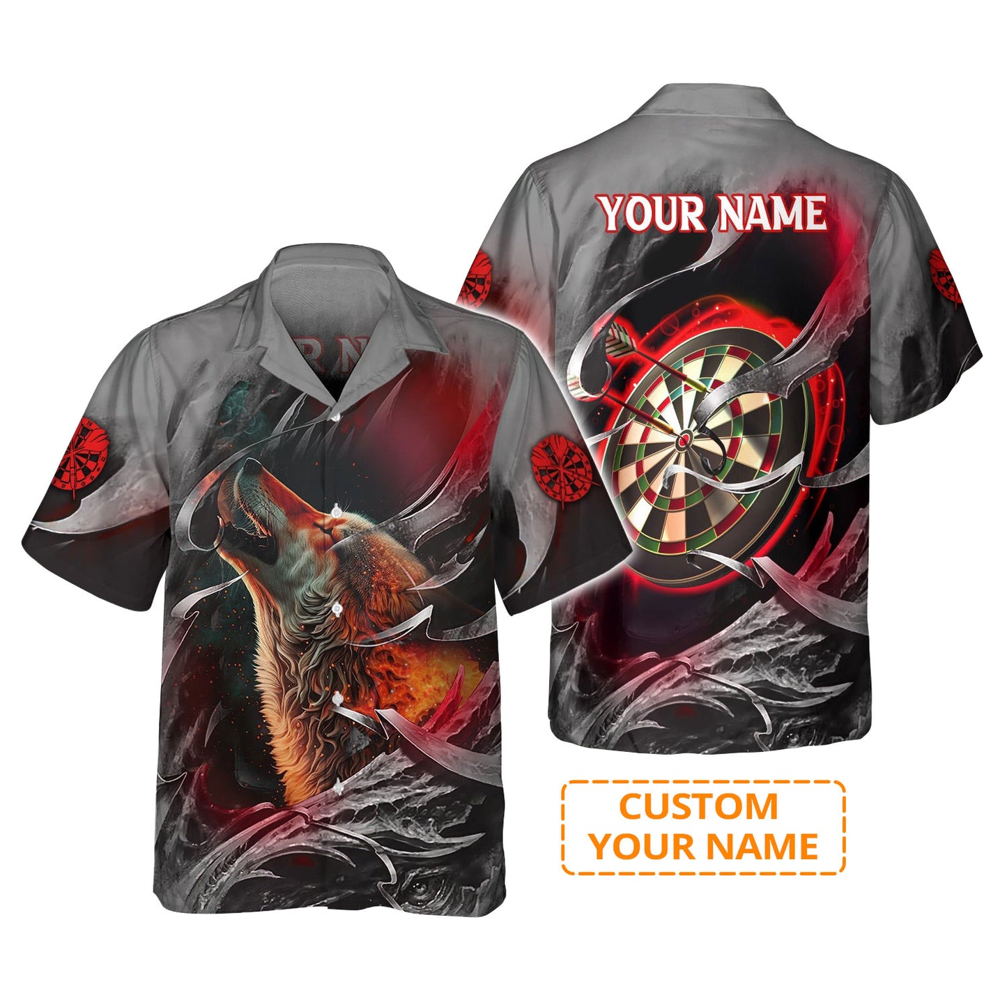 Customized Darts Hawaiian Shirts, Bullseye Dartboard Personalized Flame Wolf And Darts Aloha Shirts - Gift For Darts Lovers, Darts Players