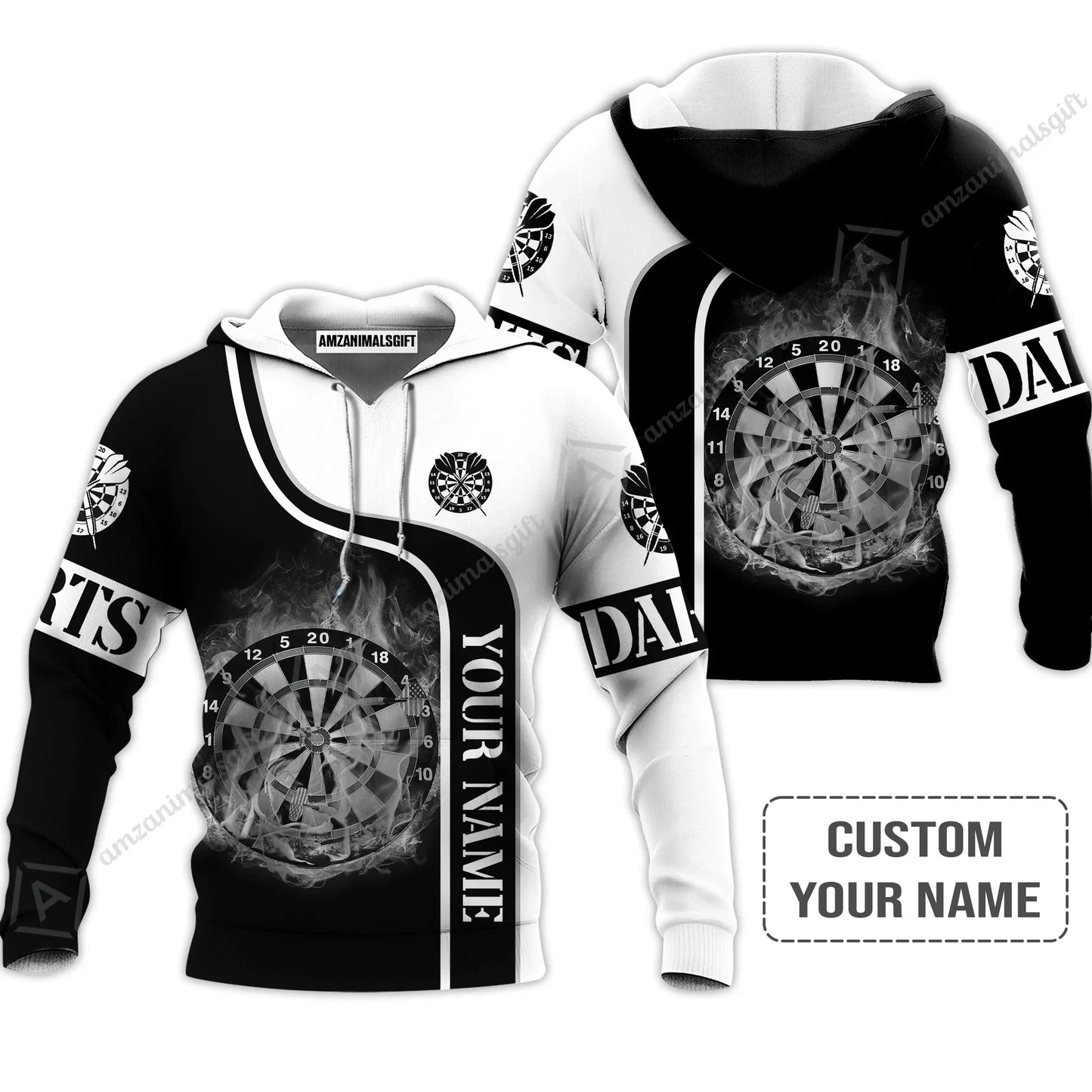 Customized Darts Long Polo Shirt, Personalized Darts Black And White Polo Shirt For Men And Women, Outfit For Darts Lovers, Darts Players