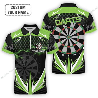 Customized Darts Polo Shirt, Personalized Name Green Lightning Darts Polo Shirt, Outfits For Darts Lovers, Darts Players