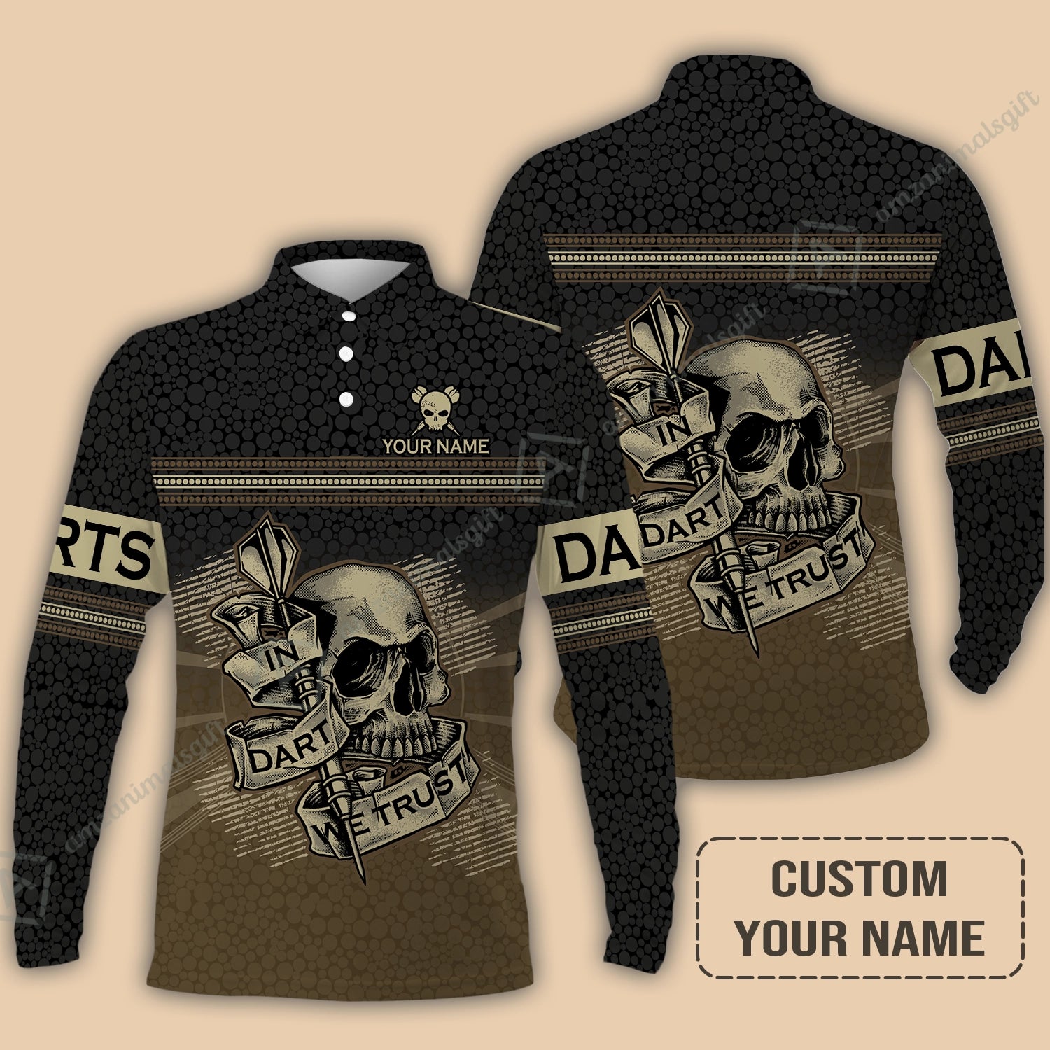 Customized Darts Long Polo Shirt, Darts Skull In Dart We Trust Polo Shirt For Men And Women, Perfect Outfit For Darts Lovers, Darts Players
