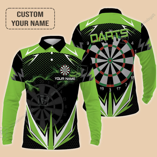 Customized Darts Hoodie, Personalized Name Green Lightning Darts Polo Hoodie, Outfits For Darts Lovers, Darts Players