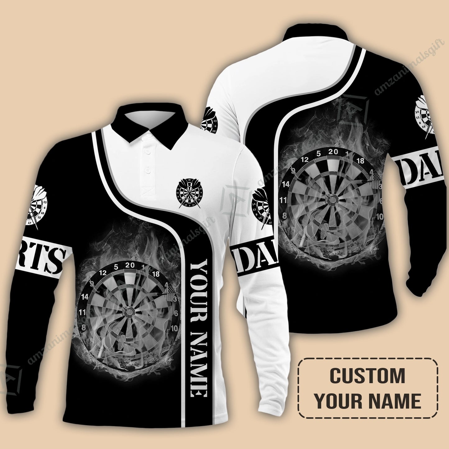 Customized Darts Long Polo Shirt, Personalized Darts Black And White Polo Shirt For Men And Women, Outfit For Darts Lovers, Darts Players