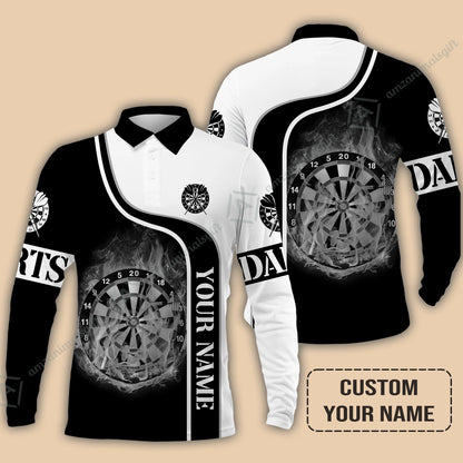 Customized Darts Long Polo Shirt, Personalized Darts Black And White Polo Shirt For Men And Women, Outfit For Darts Lovers, Darts Players