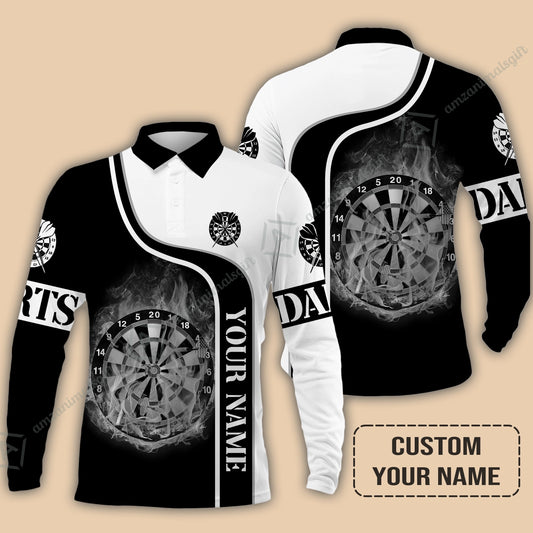 Customized Darts Long Polo Shirt, Personalized Darts Black And White Polo Shirt For Men And Women, Outfit For Darts Lovers, Darts Players