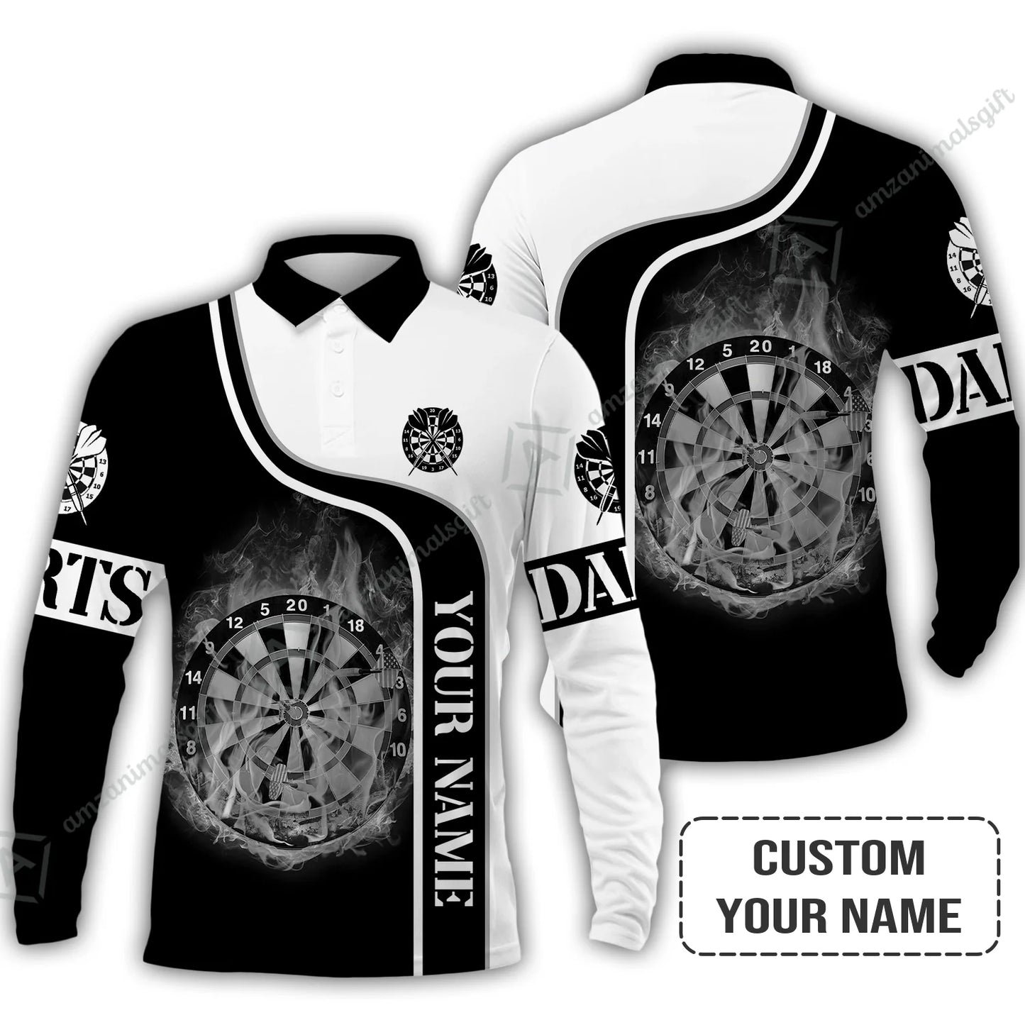 Customized Darts Polo Shirt, Personalized Darts Black And White Polo Shirt For Men And Women, Perfect Gift For Darts Lovers, Darts Players