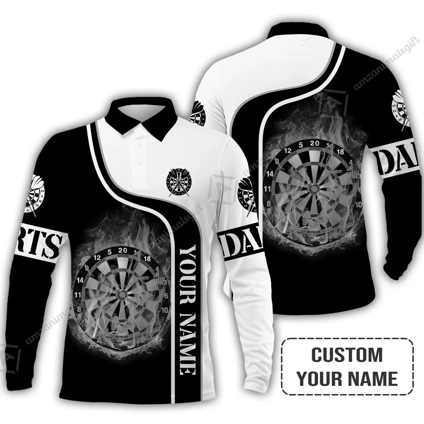 Customized Darts Long Polo Shirt, Personalized Darts Black And White Polo Shirt For Men And Women, Outfit For Darts Lovers, Darts Players