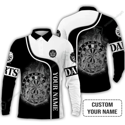 Customized Darts Long Polo Shirt, Personalized Darts Black And White Polo Shirt For Men And Women, Outfit For Darts Lovers, Darts Players