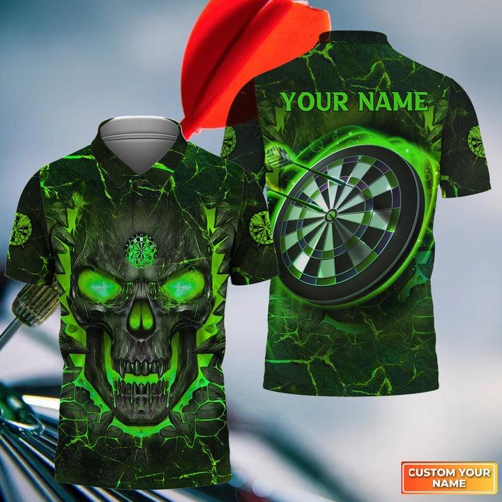 Customized Darts Men Polo Shirt, Flame Green Skull Dartboard Personalized Skull And Darts Polo Shirt - Gift For Darts Players Uniforms, Darts Lovers - Amzanimalsgift