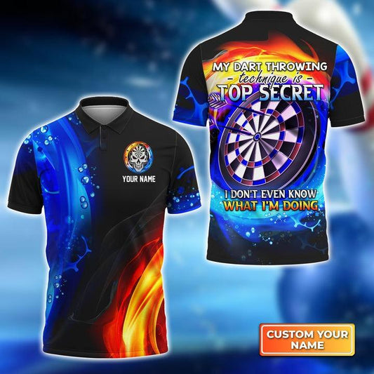 Customized Darts Men Polo Shirt, My Dart Throwing Technique Is Top Secret Personalized Darts Polo Shirt - Gift For Darts Players Uniforms, Darts Lovers - Amzanimalsgift