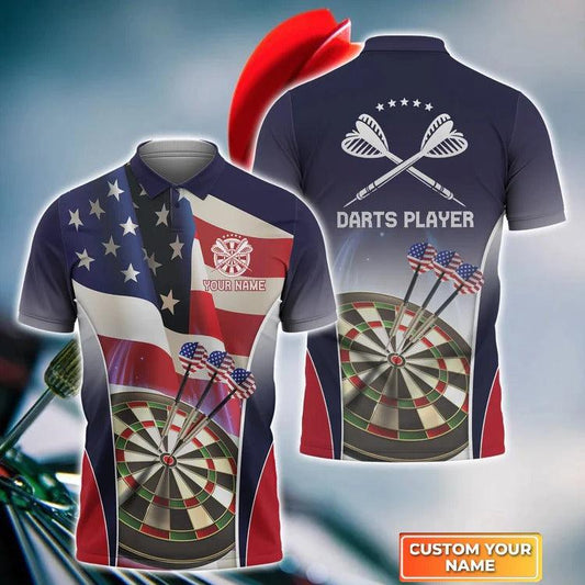 Customized Darts Polo Shirt, American Darts Player Personalized Name Polo Shirt For Men - Perfect Gift For Darts Lovers, Darts Players - Amzanimalsgift