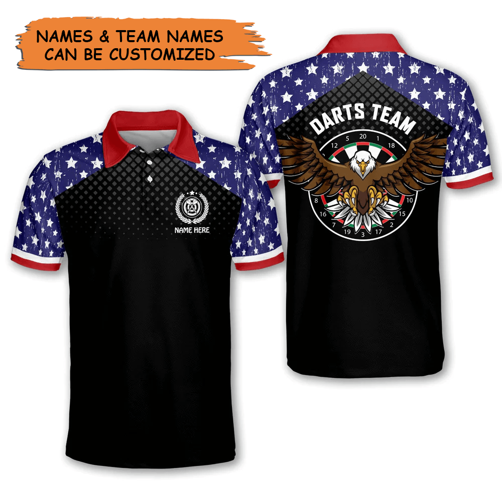 Customized Darts Polo Shirt, American Eagle Darts Team Polo Shirt, Personalized Name Polo Shirt For Men - Perfect Gift For Darts Lovers, Darts Players - Amzanimalsgift
