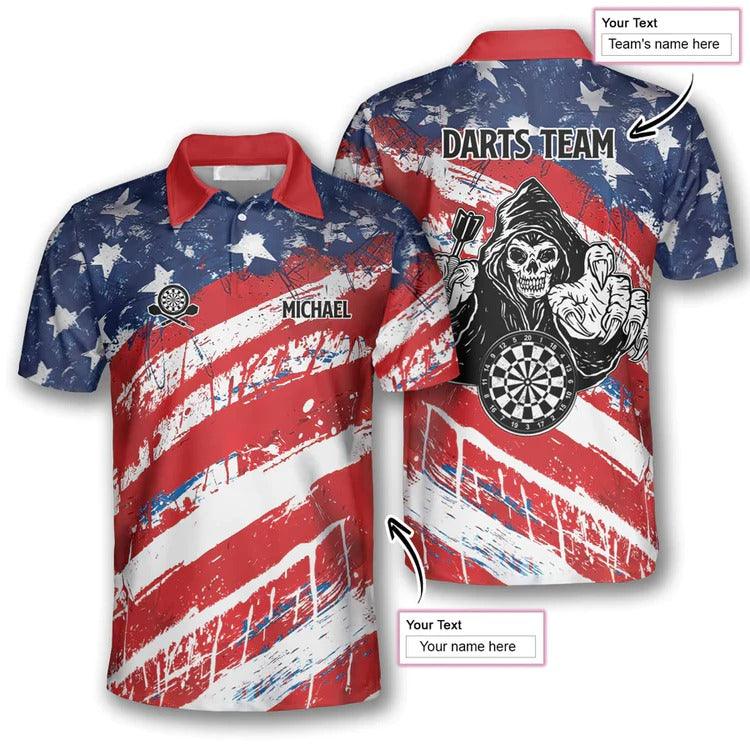 Customized Darts Polo Shirt, American Flag Athlete Team Polo Shirt, Personalized Name Polo Shirt For Men - Perfect Gift For Darts Lovers, Darts Player - Amzanimalsgift