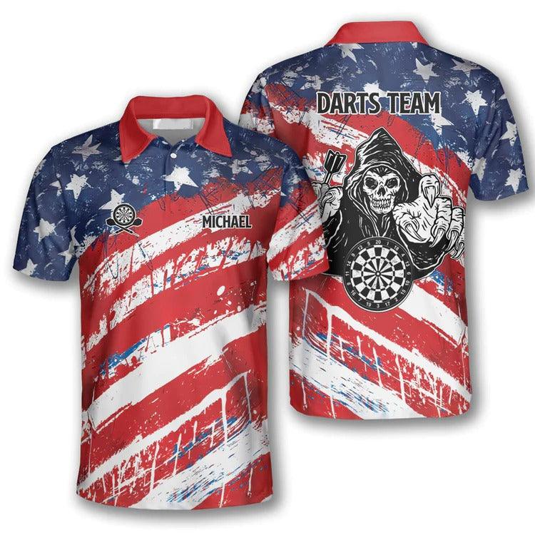 Customized Darts Polo Shirt, American Flag Athlete Team Polo Shirt, Personalized Name Polo Shirt For Men - Perfect Gift For Darts Lovers, Darts Player - Amzanimalsgift