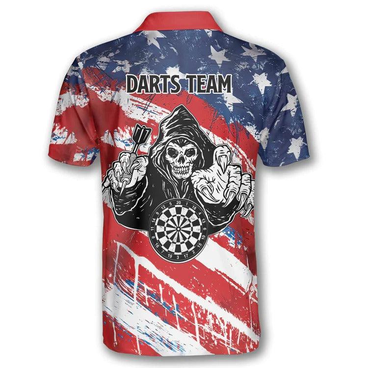 Customized Darts Polo Shirt, American Flag Athlete Team Polo Shirt, Personalized Name Polo Shirt For Men - Perfect Gift For Darts Lovers, Darts Player - Amzanimalsgift