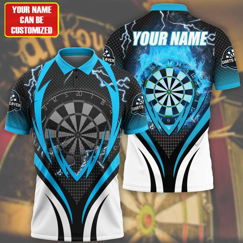 Customized Darts Polo Shirt, Best Darts Blue Flame Player Gift, Personalized Name Polo Shirt For Men - Perfect Gift For Darts Lovers, Darts Players - Amzanimalsgift