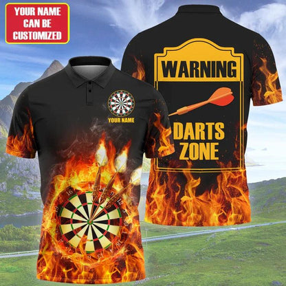 Customized Darts Polo Shirt, Best Darts Blue Flame Player Gift, Personalized Name Polo Shirt For Men - Perfect Gift For Darts Lovers, Darts Players - Amzanimalsgift