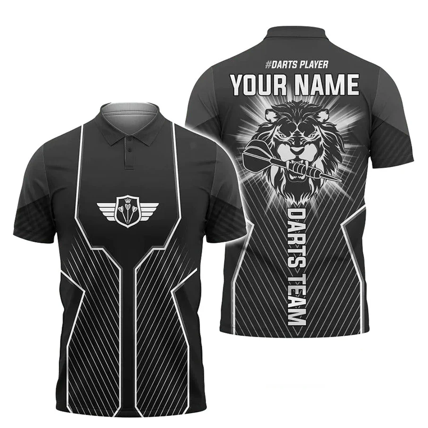 Customized Darts Polo Shirt, Black Lion Head, Personalized Name Polo Shirt For Men - Perfect Gift For Darts Lovers, Darts Players