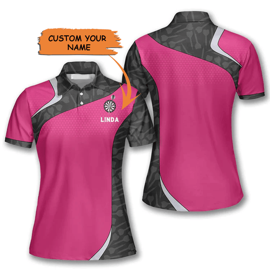 Customized Darts Polo Shirt, Black Pink Custom Darts , Personalized Name Polo Shirt For Women - Perfect Gift For Darts Lovers, Darts Players - Amzanimalsgift