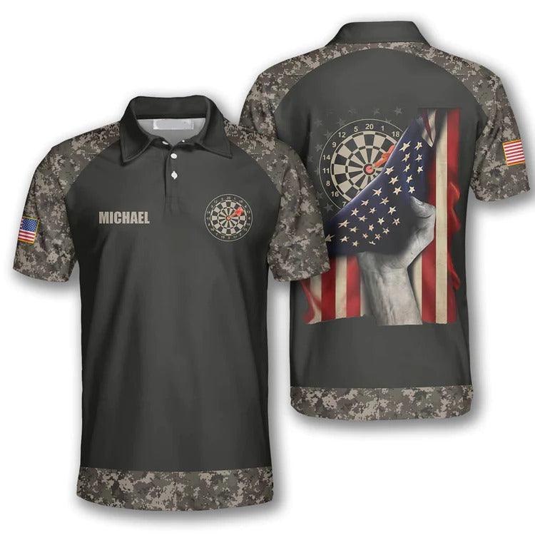 Customized Darts Polo Shirt, Board Retro Flag Camo Polo Shirt, Personalized Name Polo Shirt For Men - Perfect Gift For Darts Lovers, Darts Players - Amzanimalsgift
