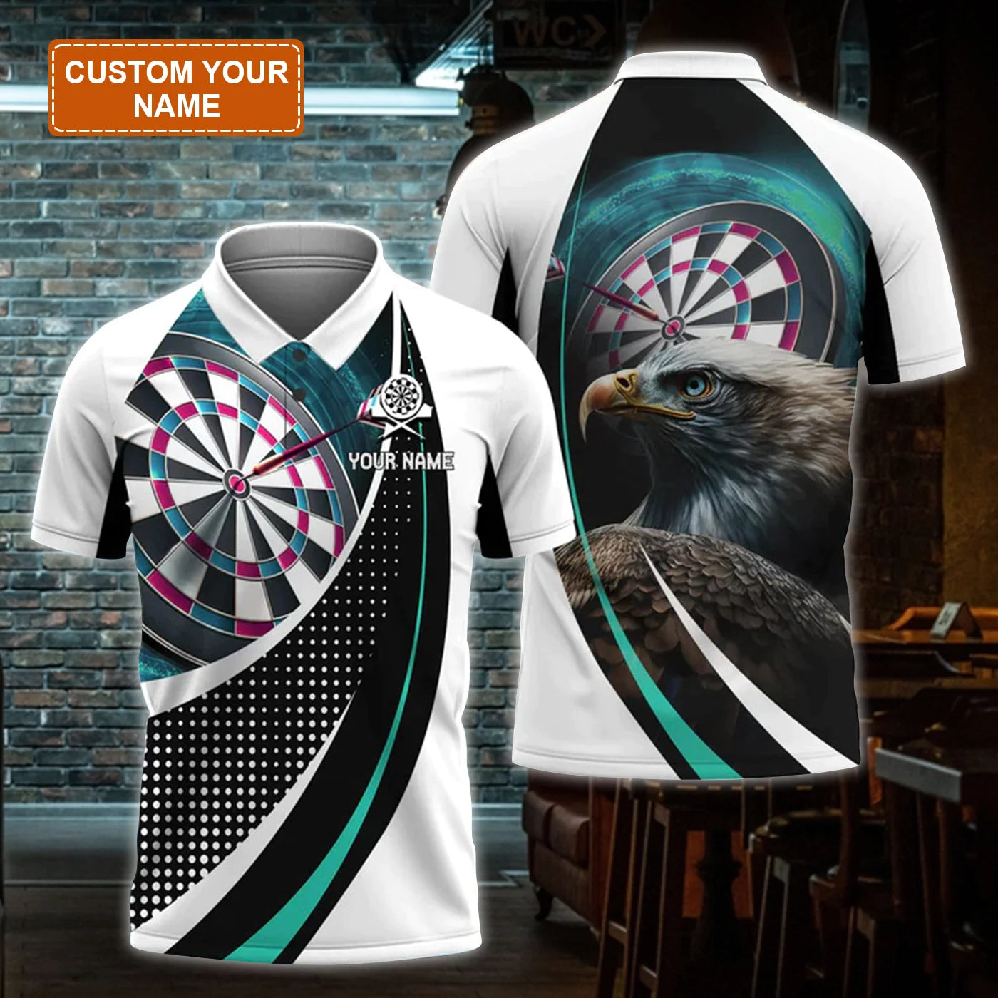 Customized Darts Polo Shirt, Bullseye Dartboard, Personalized Name Eagle Polo Shirt For Men - Perfect Gift For Darts Lovers, Darts Players - Amzanimalsgift