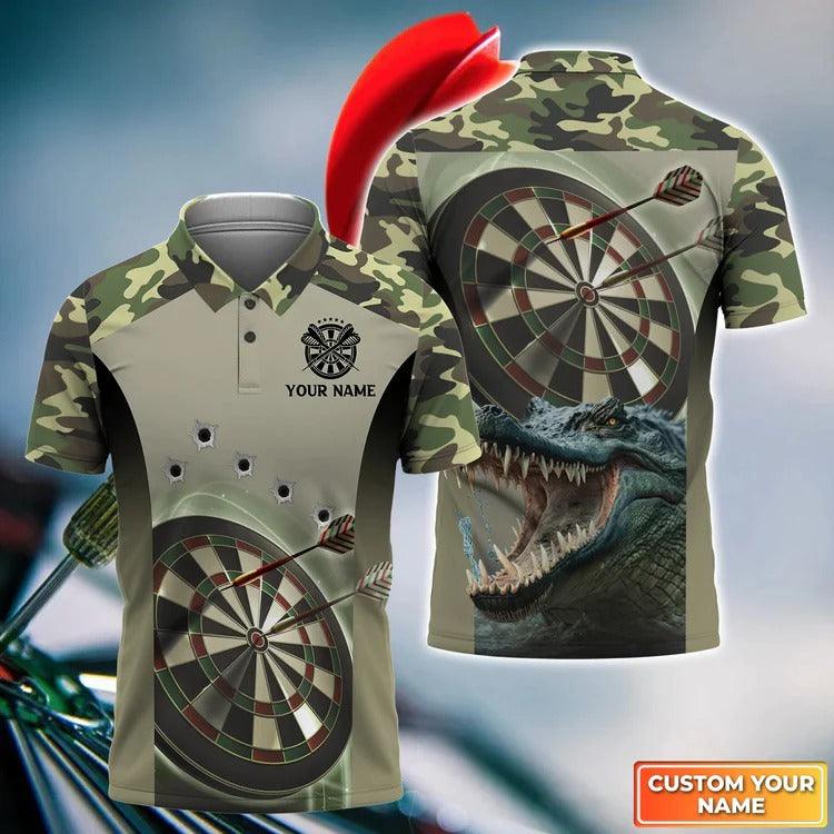 Customized Darts Polo Shirt, Camo Bullseye Dartboard, Personalized Name Polo Shirt For Men - Perfect Gift For Darts Lovers, Darts Players - Amzanimalsgift