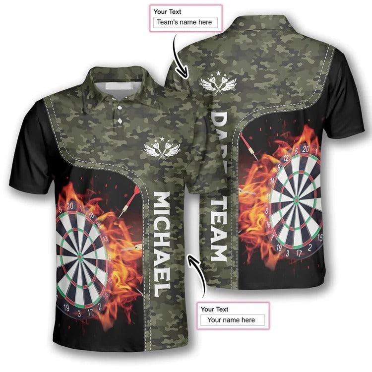 Customized Darts Polo Shirt, Camouflage Dartboard Fire Team Polo Shirt, Personalized Polo Shirt For Men - Perfect Gift For Darts Lovers, Darts Players - Amzanimalsgift