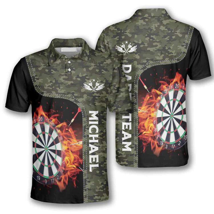 Customized Darts Polo Shirt, Camouflage Dartboard Fire Team Polo Shirt, Personalized Polo Shirt For Men - Perfect Gift For Darts Lovers, Darts Players - Amzanimalsgift