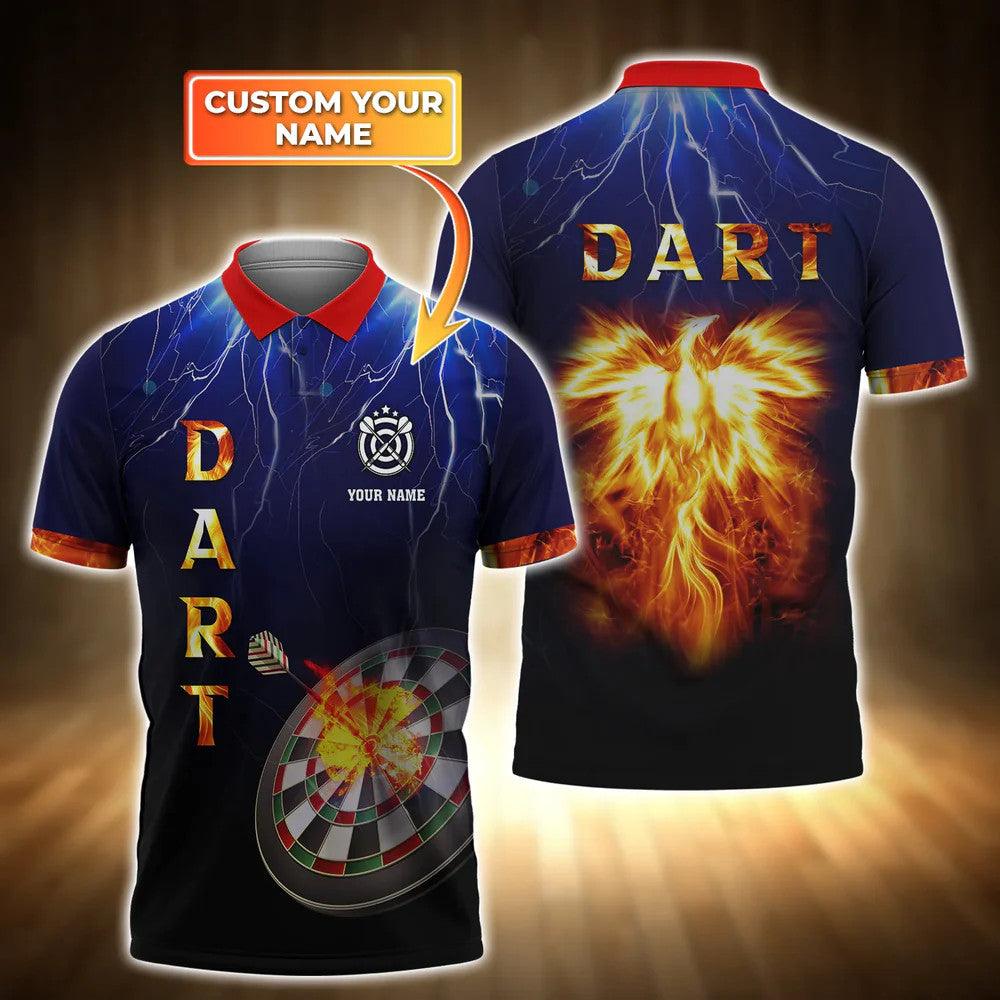 Customized Darts Polo Shirt, Dartboard Flame Blue Personalized Name Polo Shirt For Men - Perfect Gift For Darts Lovers, Darts Players - Amzanimalsgift