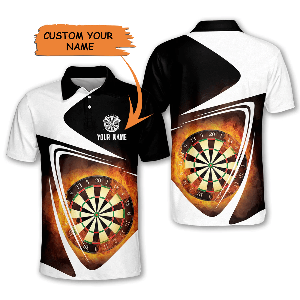 Customized Darts Polo Shirt, Dartboard Flame Polo Shirt, Personalized Name Polo Shirt For Men - Perfect Gift For Darts Lovers, Darts Players - Amzanimalsgift