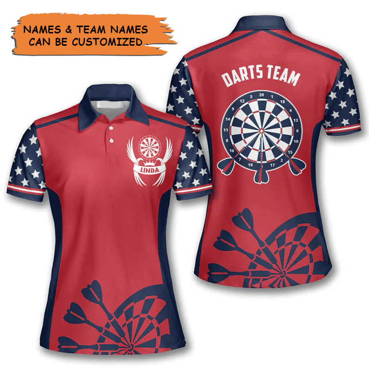 Customized Darts Polo Shirt, Dartboard Red Star Team Shirt, Personalized Name Polo Shirt For Women - Perfect Gift For Darts Lovers, Darts Players - Amzanimalsgift