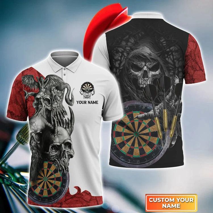 Customized Darts Polo Shirt, Dartboard Skull, Personalized Name Polo Shirt For Men - Perfect Gift For Darts Lovers, Darts Players - Amzanimalsgift
