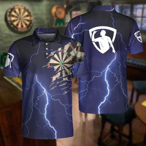 Customized Darts Polo Shirt, Dartboard Thunder Pattern, Personalized Name Polo Shirt For Men - Perfect Gift For Darts Lovers, Darts Players - Amzanimalsgift